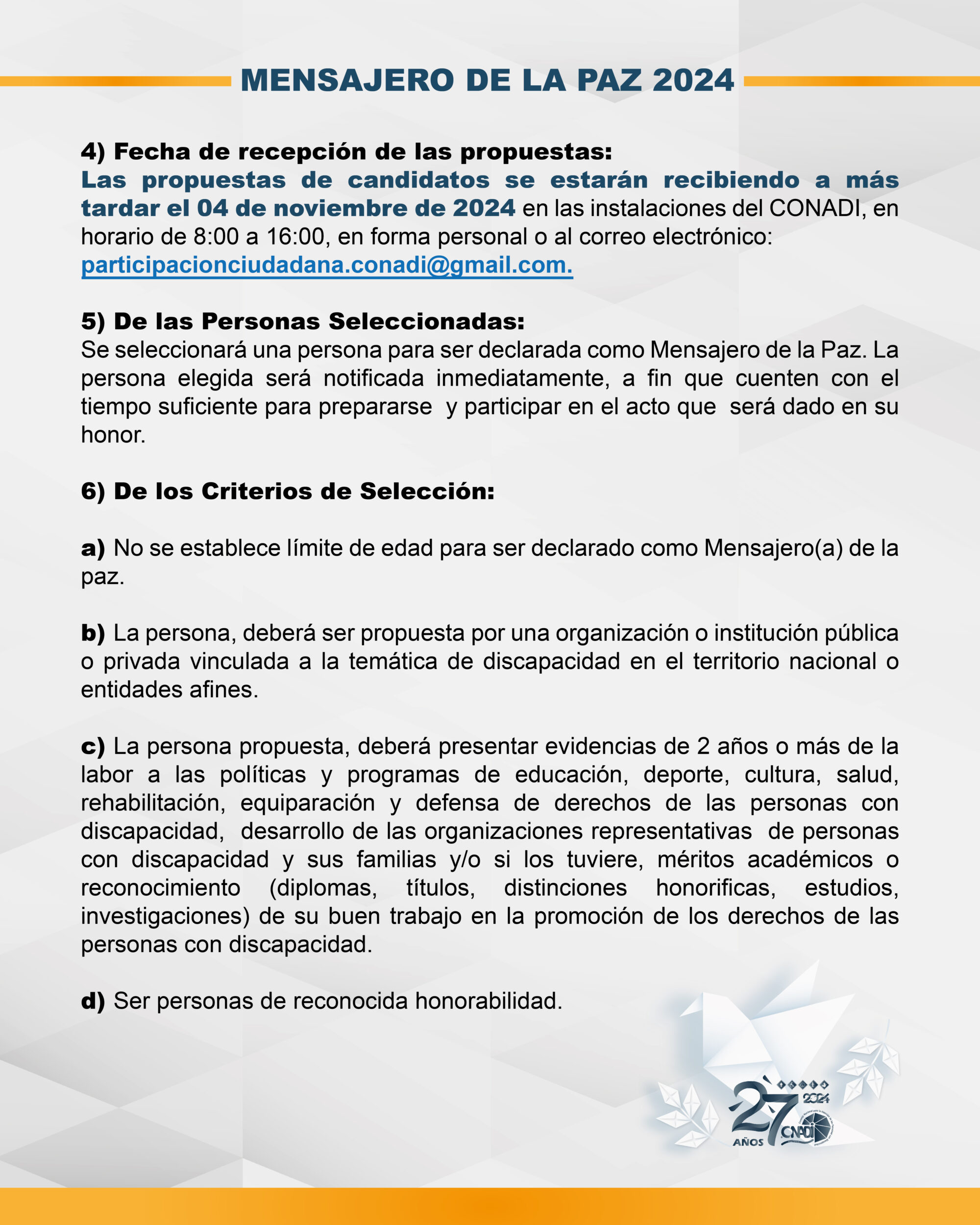 Mensajero de la Paz 2024 – Consejo Nacional para la Atención de las ...